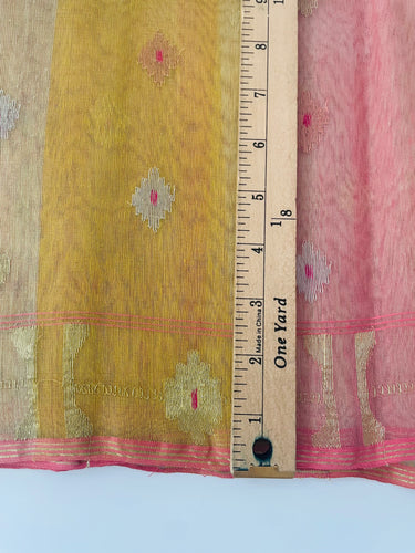 Authentic Dhakai Jamdani Muslin Saree from Bangladesh | Handwoven | Multi- Color | Gold Zari | Ships from California